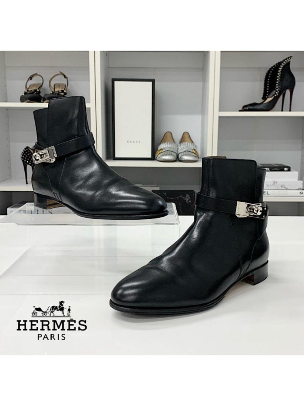 Hermes Neo Leather Kelly Short Boots Black